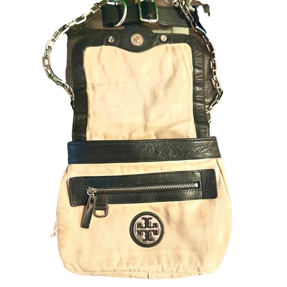 Tory Burch Black Leather Crossbody Purse Adjustable Chain Link Strap, imperfect - Picture 7 of 11